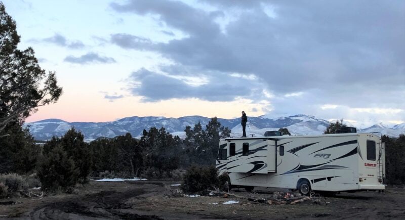 RV parked at a campground at Fishlake National Forest