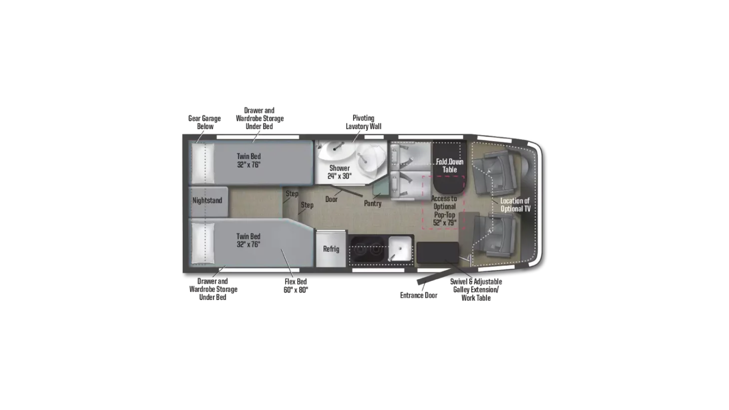 Floorplan of a Class B+ RV from Winnebago